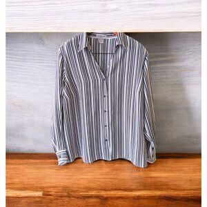Notations Women Button Front Black White Vertical Striped Blouse Size 1X